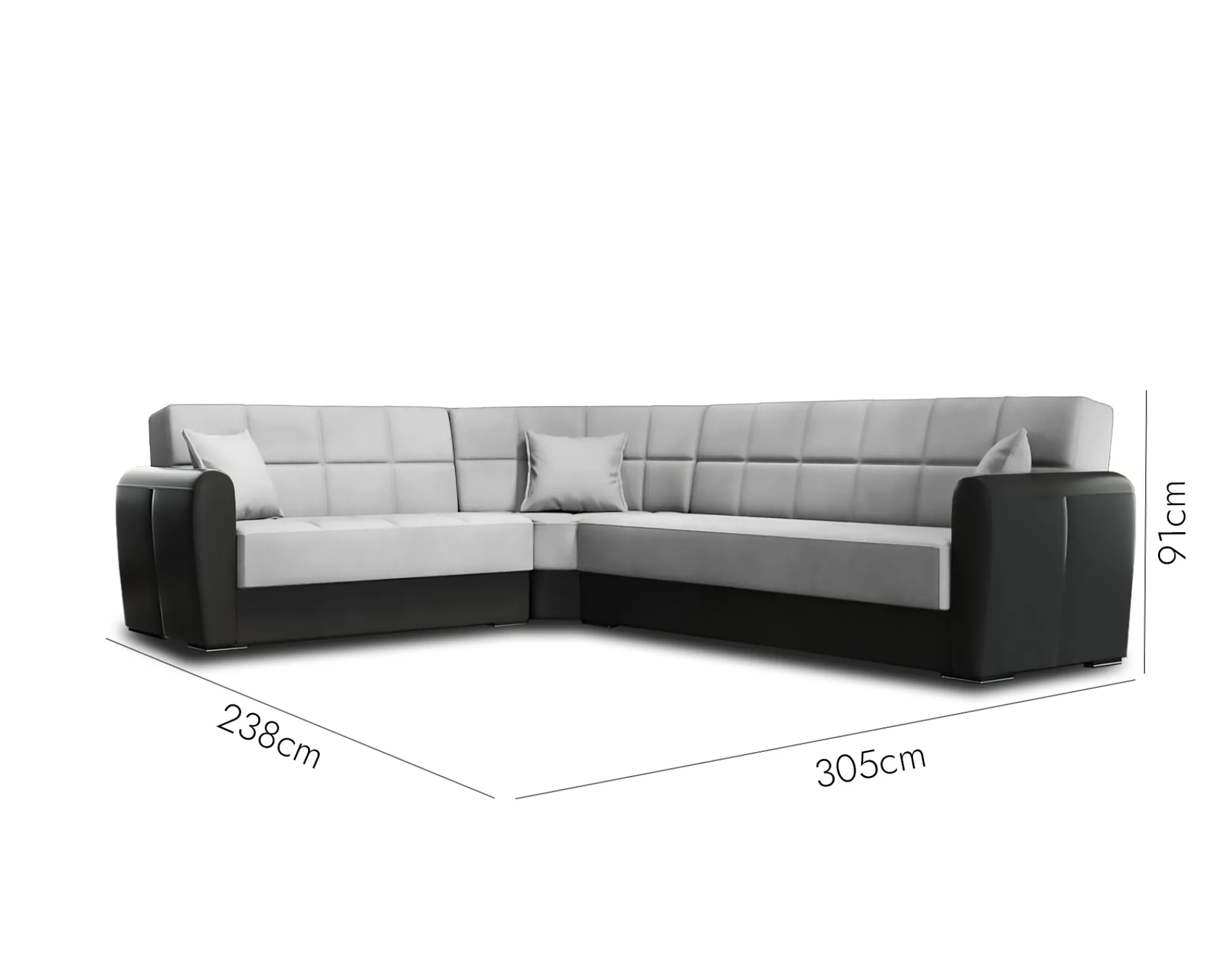 Divano letto con penisola Dgytkja, 305x238h91 cm, Nero e Grigio Chiaro<Dmora Online