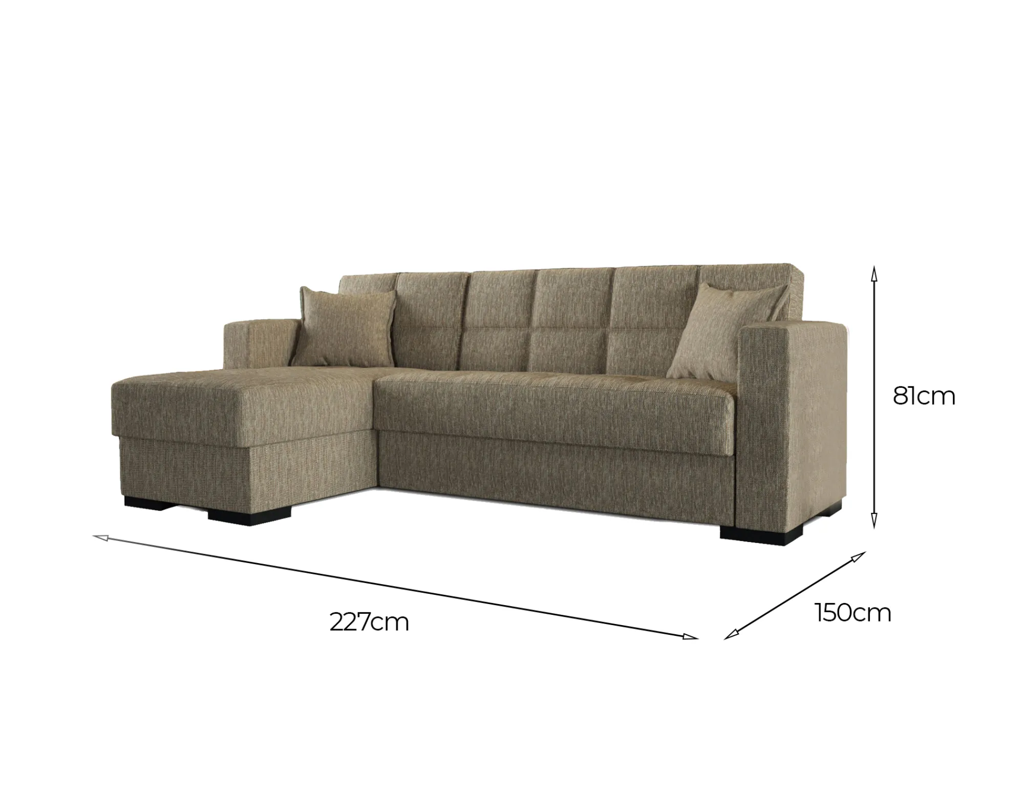 Divano letto con penisola Armadillo, 230x150h81 cm,<Dmora Discount