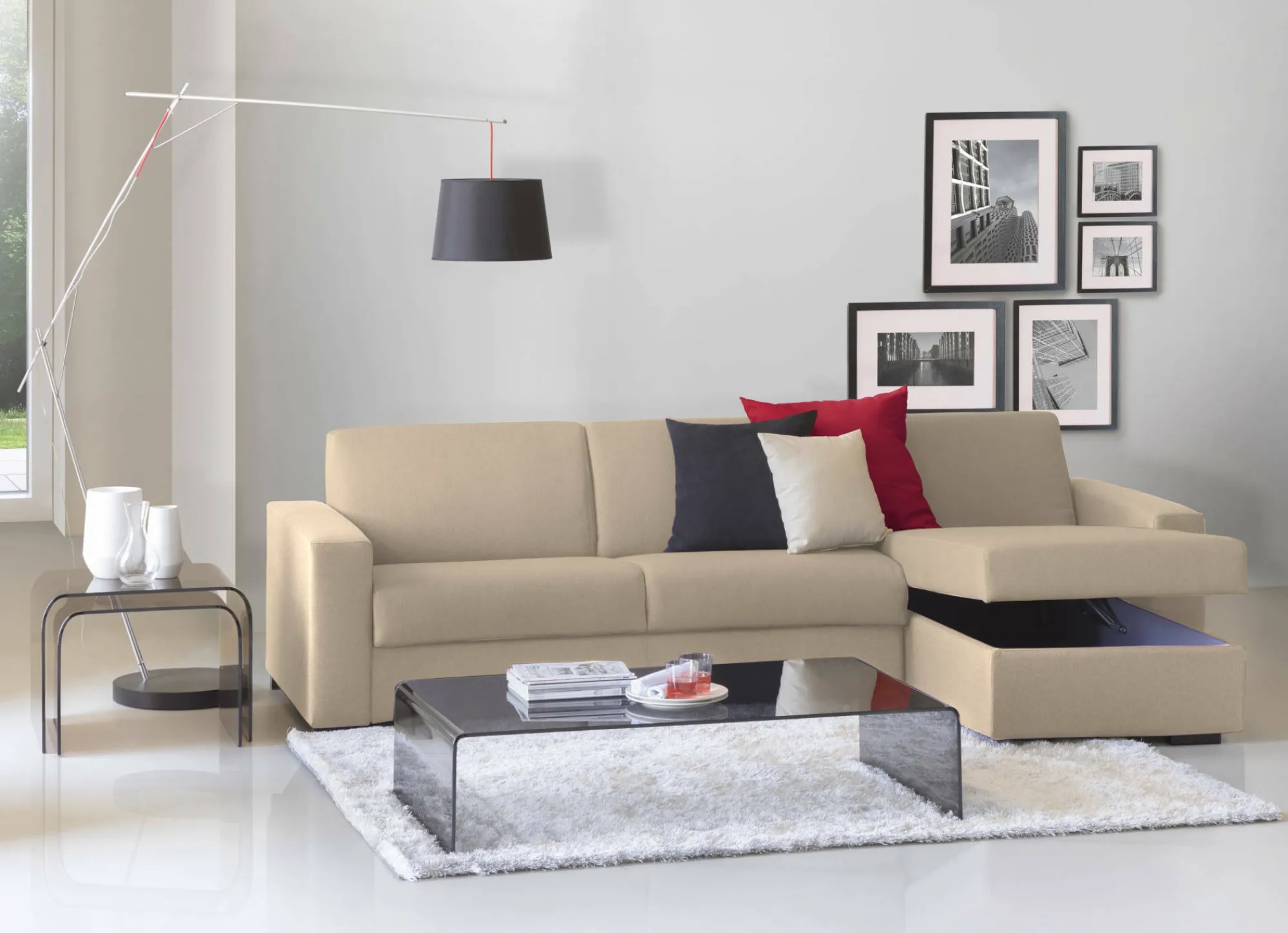 Divano letto con penisola Aika, Cm 280x95h90,<Dmora New