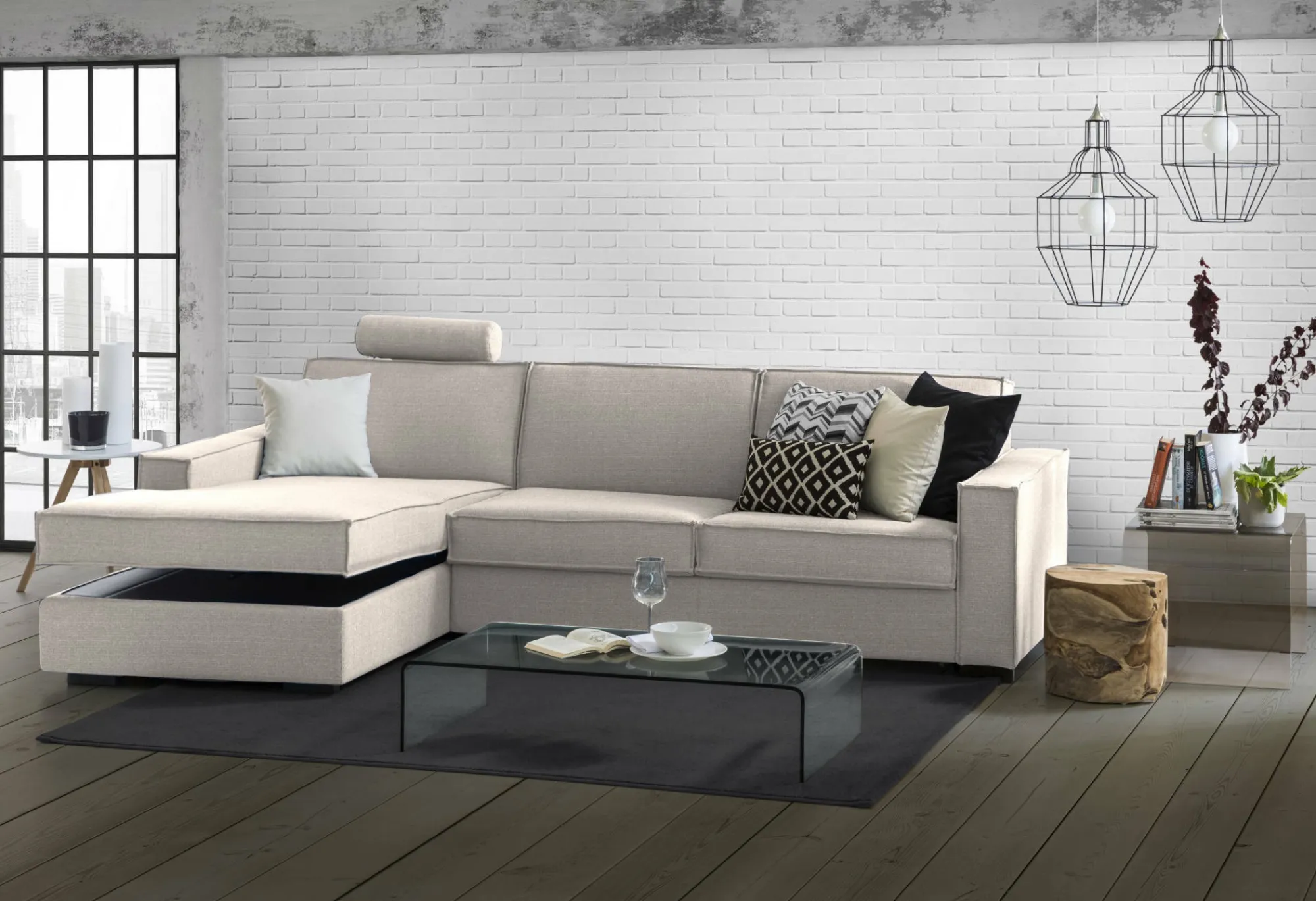Divano letto con penisola Allaida, Cm 280x95h90,<Dmora Outlet