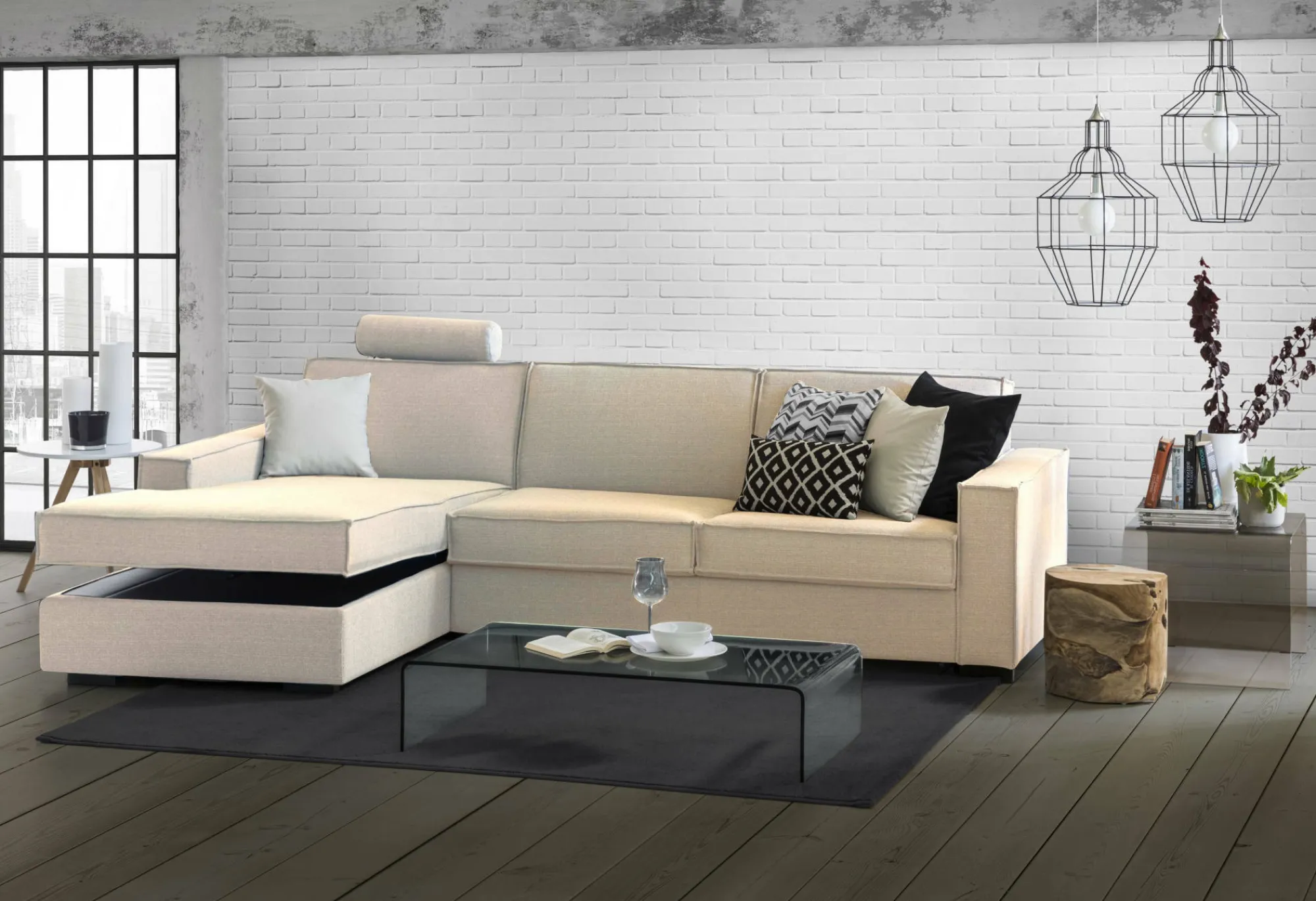 Divano letto con penisola Daalb, Cm 260x95h90,<Dmora Sale