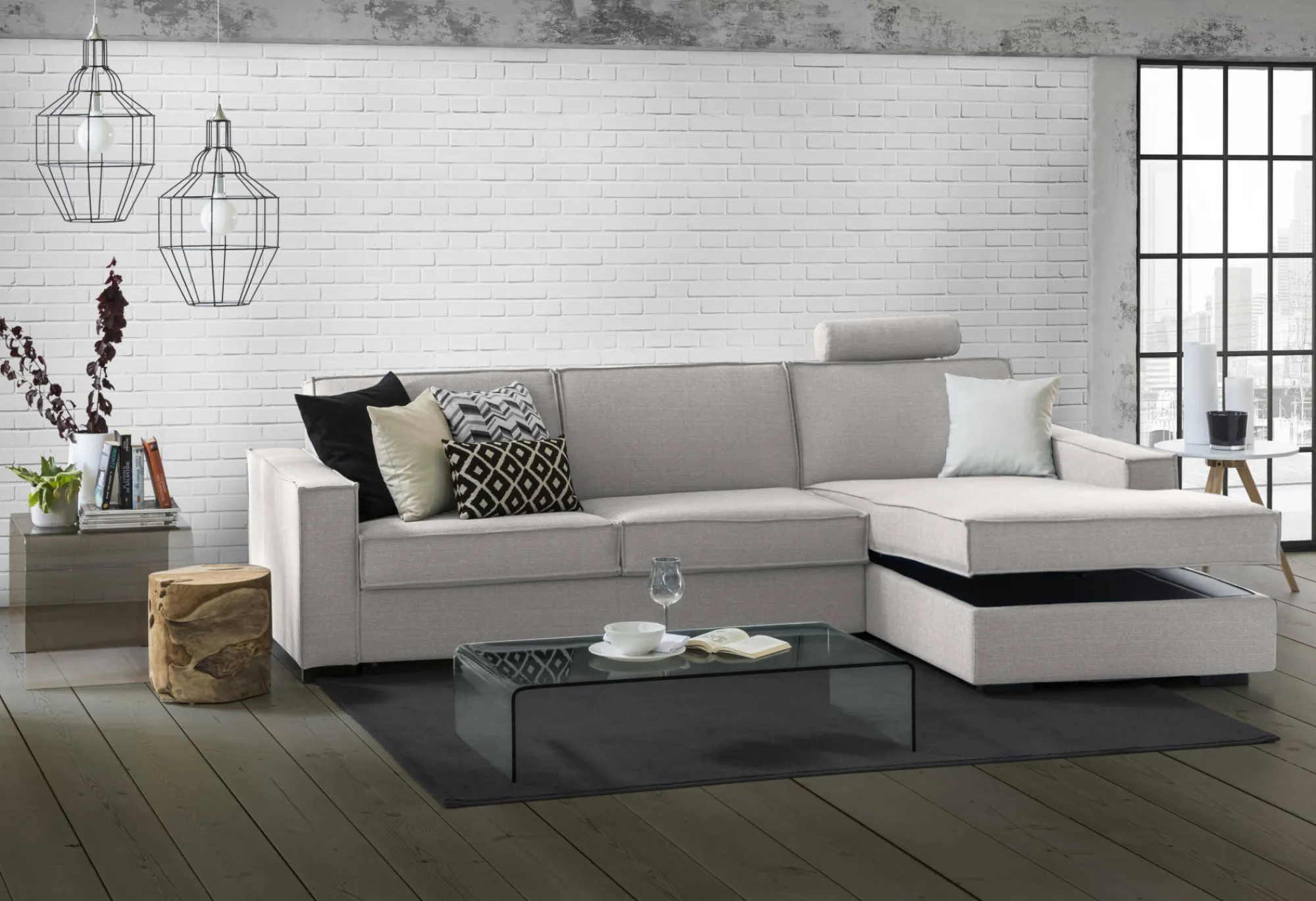 Divano letto con penisola Achico, Cm 280x95h90,<Dmora Outlet