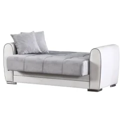 Divano letto con penisola Aloe, 163x84h91 cm, Bianco e Grigio<Dmora Clearance