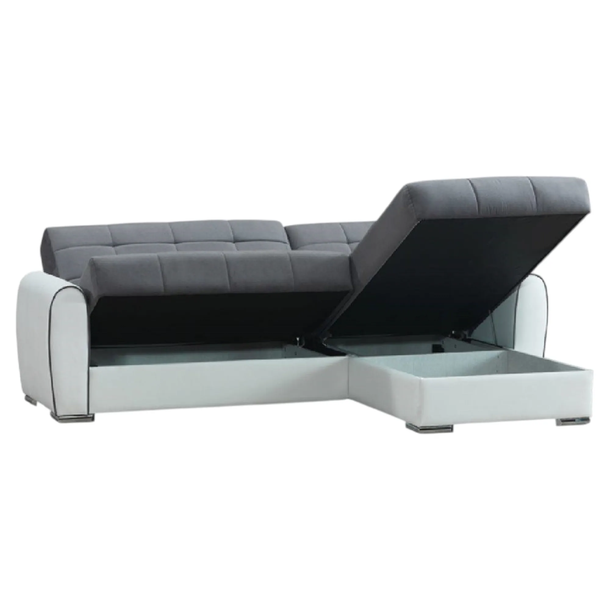 Divano letto con penisola Argos, 246x160h91 cm, Bianco e Grigio<Dmora Best Sale
