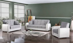 Divano letto con penisola Aloe, 163x84h91 cm, Bianco e Grigio<Dmora Clearance