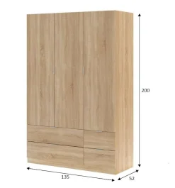 Guardaroba 3 ante Ababala, 135x52h200 cm,<Dmora Cheap