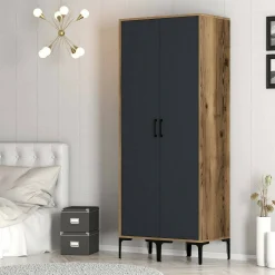 Guardaroba 2 ante Acate, 80x201h48 cm, Noce e Antracite<Dmora Hot