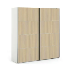 Guardaroba 2 ante Accadia, 182x64 h202 cm, Bianco e Quercia<Dmora Sale