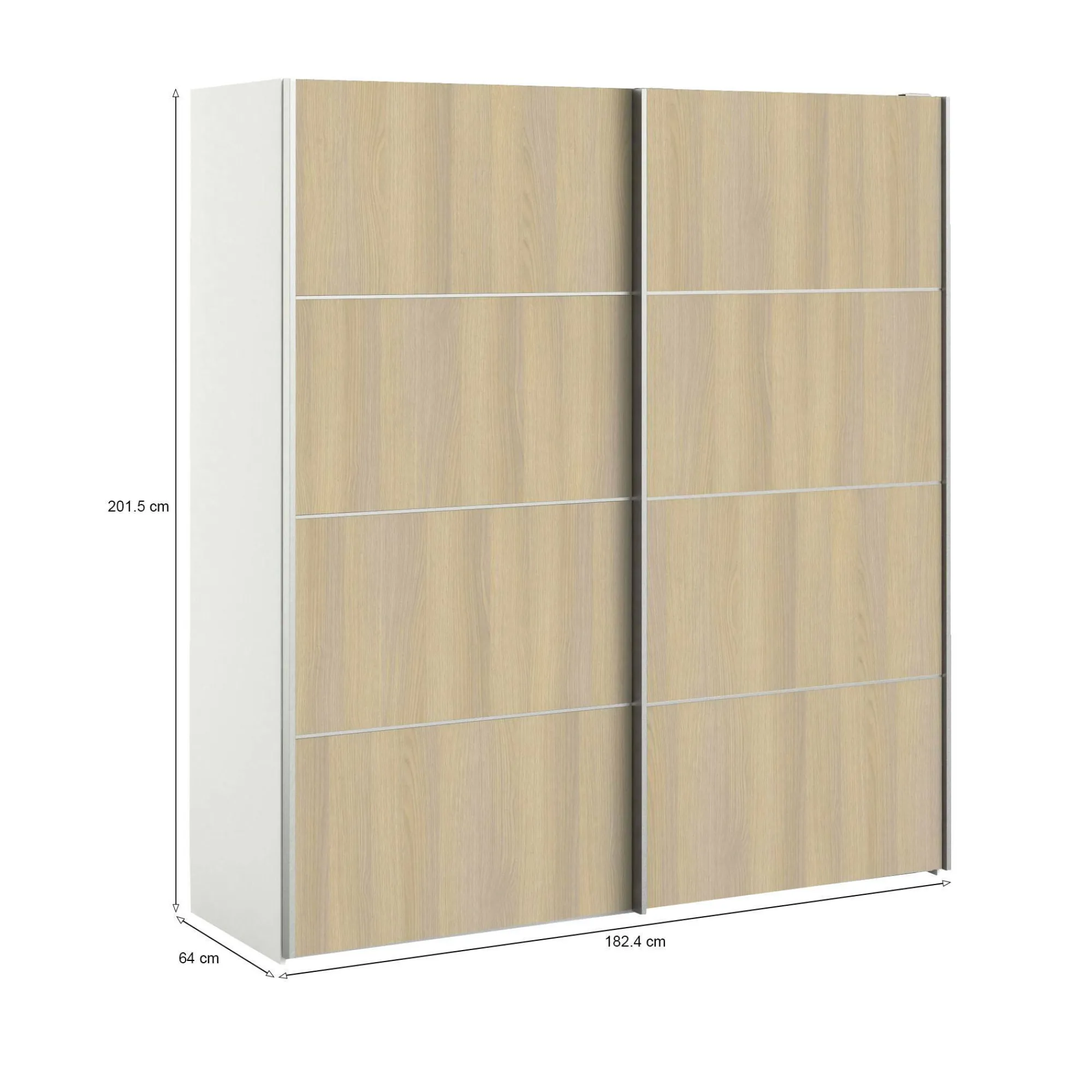 Guardaroba 2 ante Accadia, 182x64 h202 cm, Bianco e Quercia<Dmora Sale