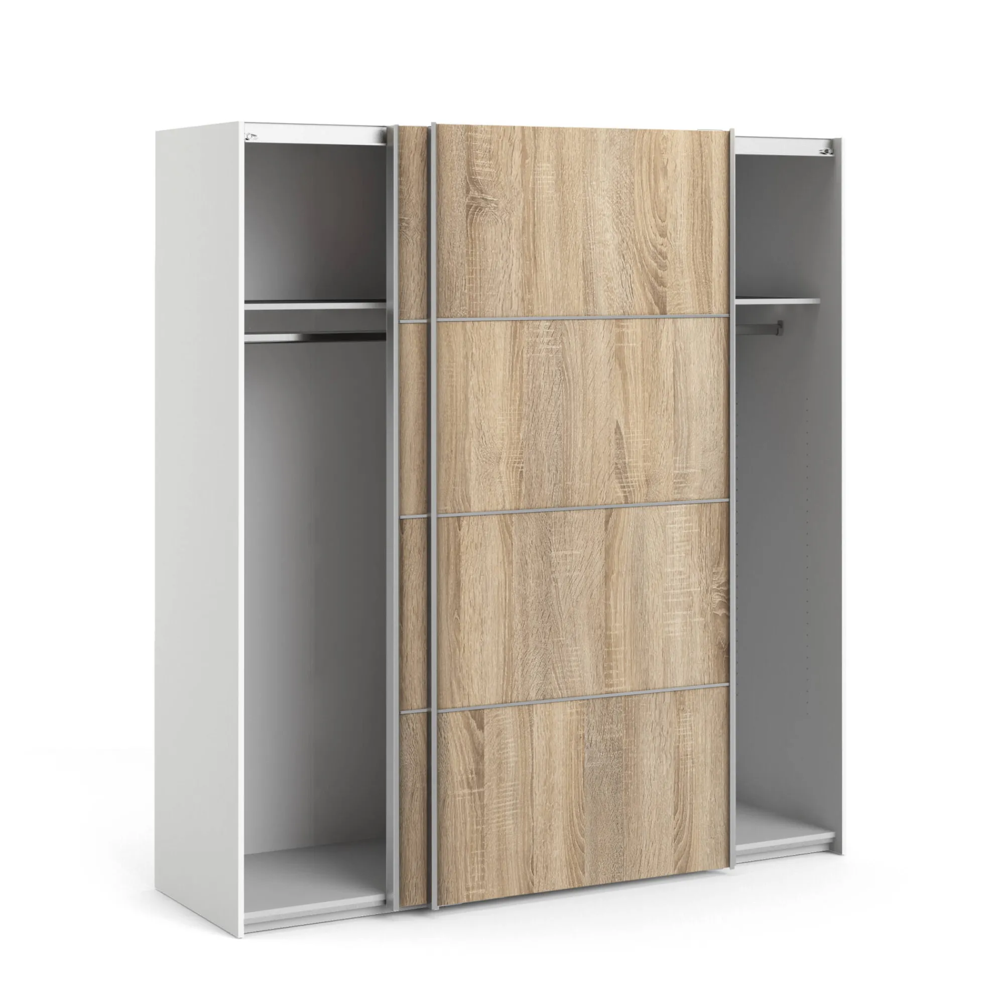 Guardaroba 2 ante Accadia, 182x64 h202 cm, Bianco e Quercia<Dmora Sale