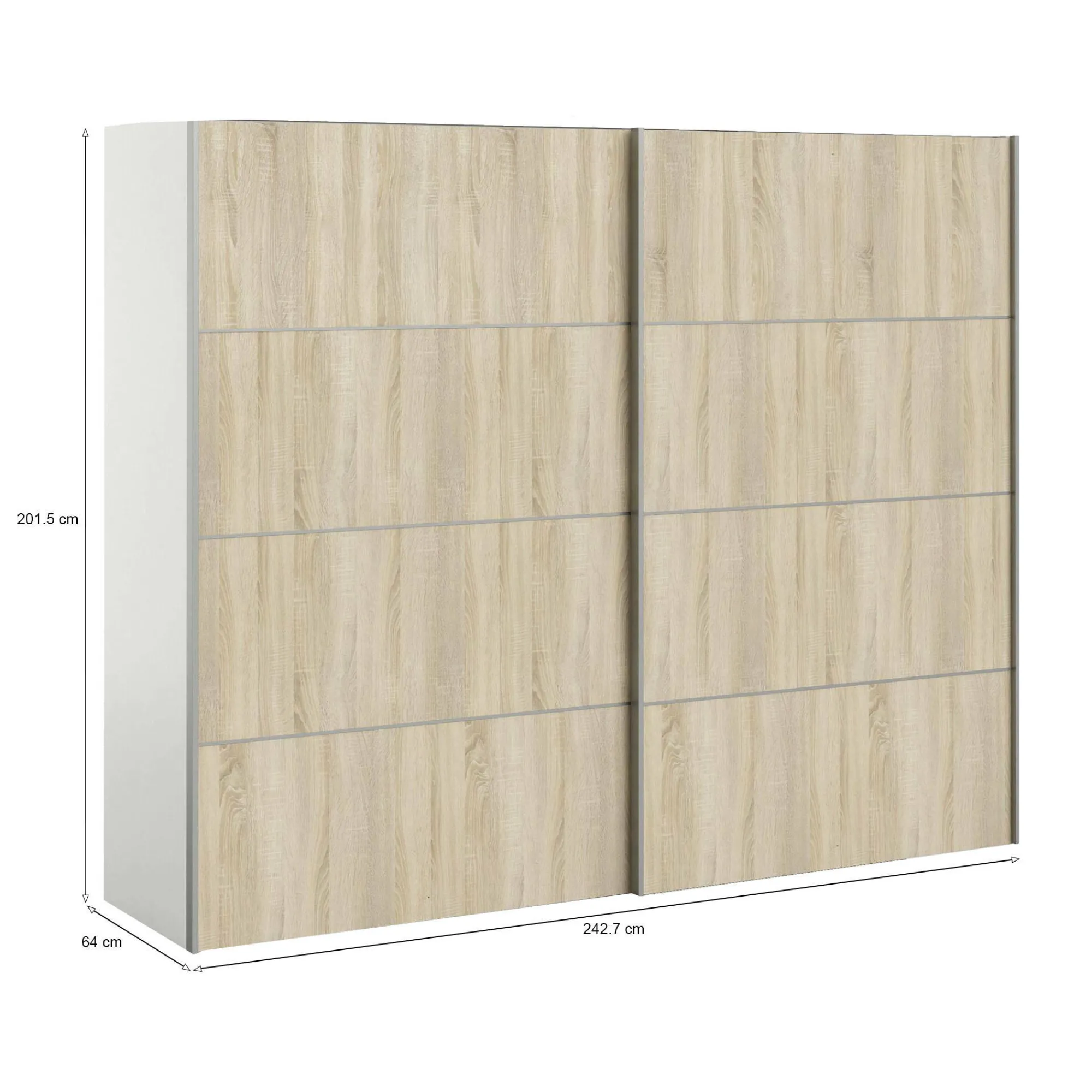Guardaroba 2 ante Acerno, 243x64 h202 cm, Bianco e Quercia<Dmora Cheap