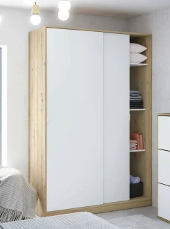 Guardaroba 2 ante Adrenalin, 120x50h200 cm, Bianco e Rovere Nodi<Dmora Clearance