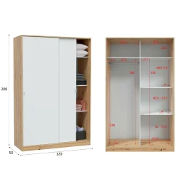 Guardaroba 2 ante Adrenalin, 120x50h200 cm, Bianco e Rovere Nodi<Dmora Clearance