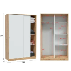 Guardaroba 2 ante Adrenalin, 120x50h200 cm, Rovere e Bianco<Dmora Cheap