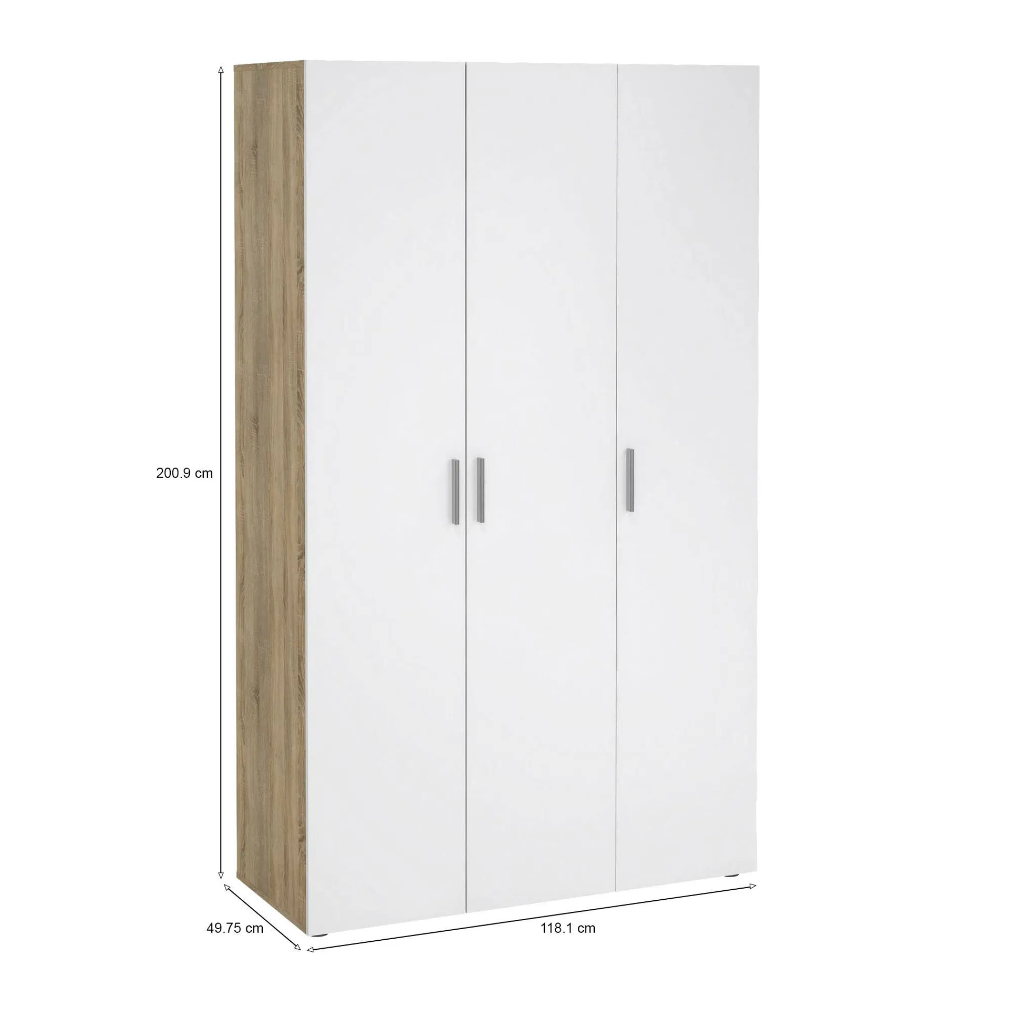 Guardaroba 3 ante Albacore, 50x118 h201 cm, Quercia e Bianco<Dmora Outlet