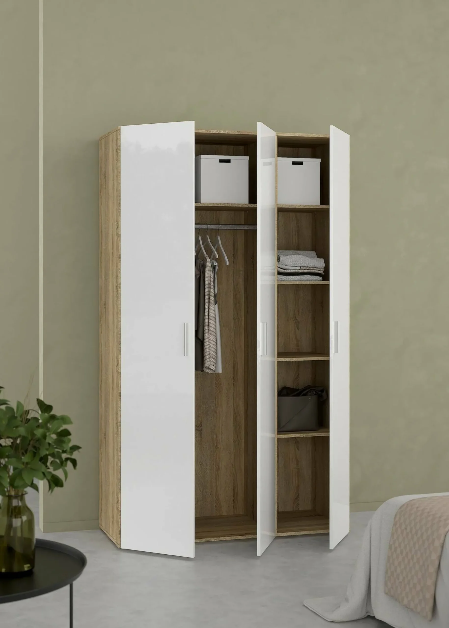 Guardaroba 3 ante Albacore, 50x118 h201 cm, Quercia e Bianco<Dmora Outlet