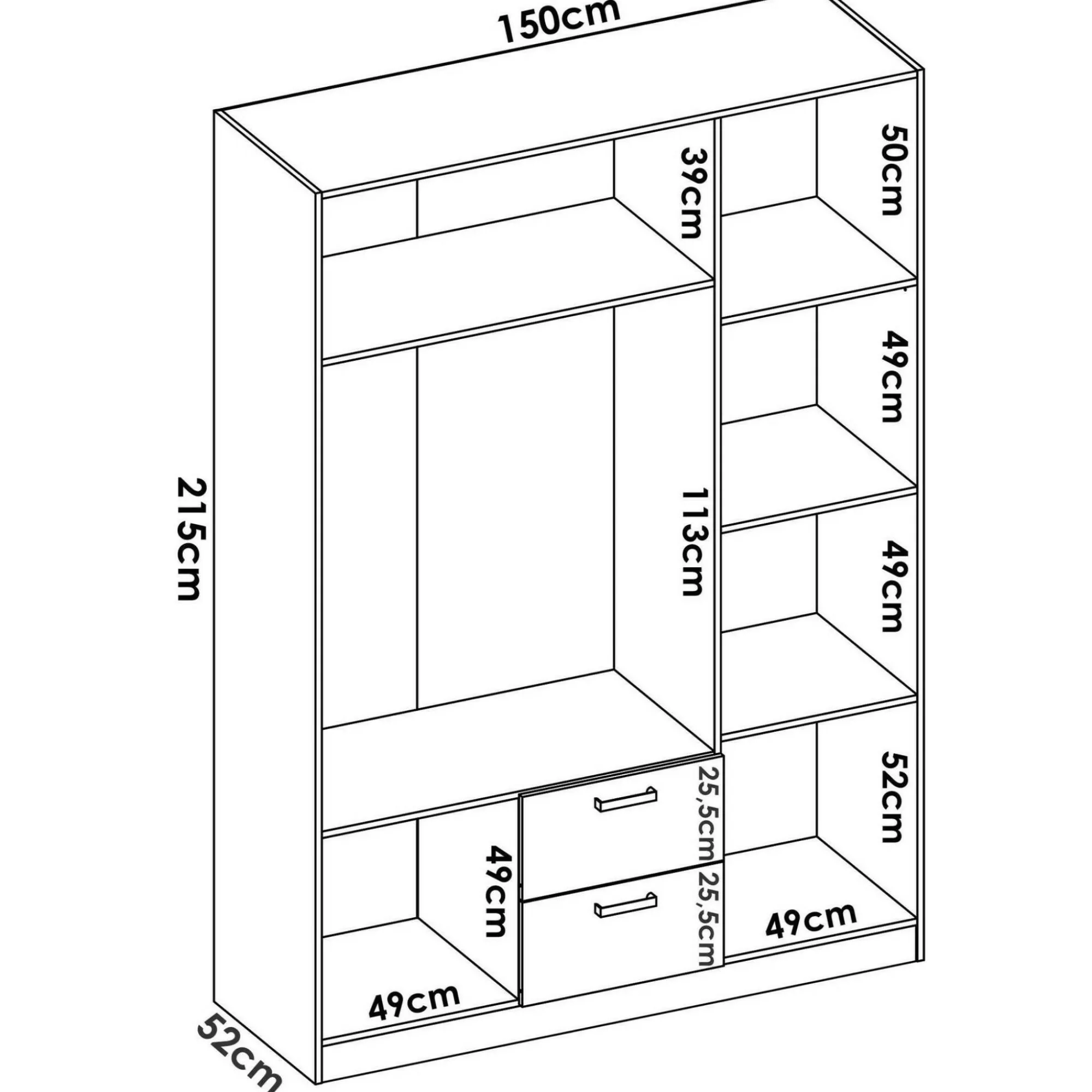 Guardaroba 3 ante Ales, 150x52h215 cm,<Dmora Outlet