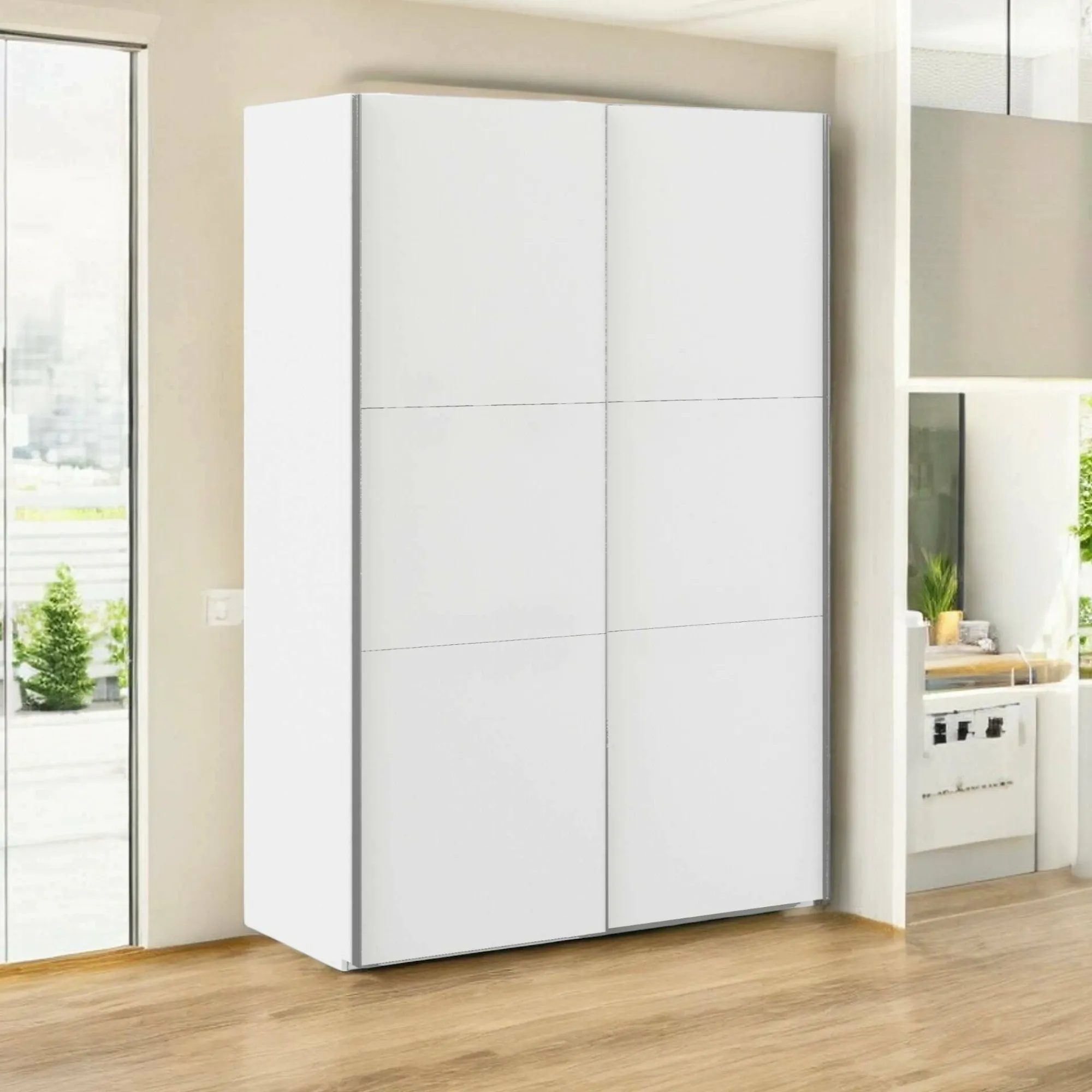 Guardaroba 2 ante Almese, 68x147 h220 cm, Bianco e Grigio<Dmora Flash Sale