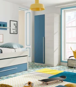 Guardaroba 2 ante Alpine, 90x52h200 cm, Bianco e Blu<Dmora Sale