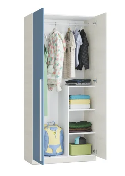 Guardaroba 2 ante Alpine, 90x52h200 cm, Bianco e Blu<Dmora Sale