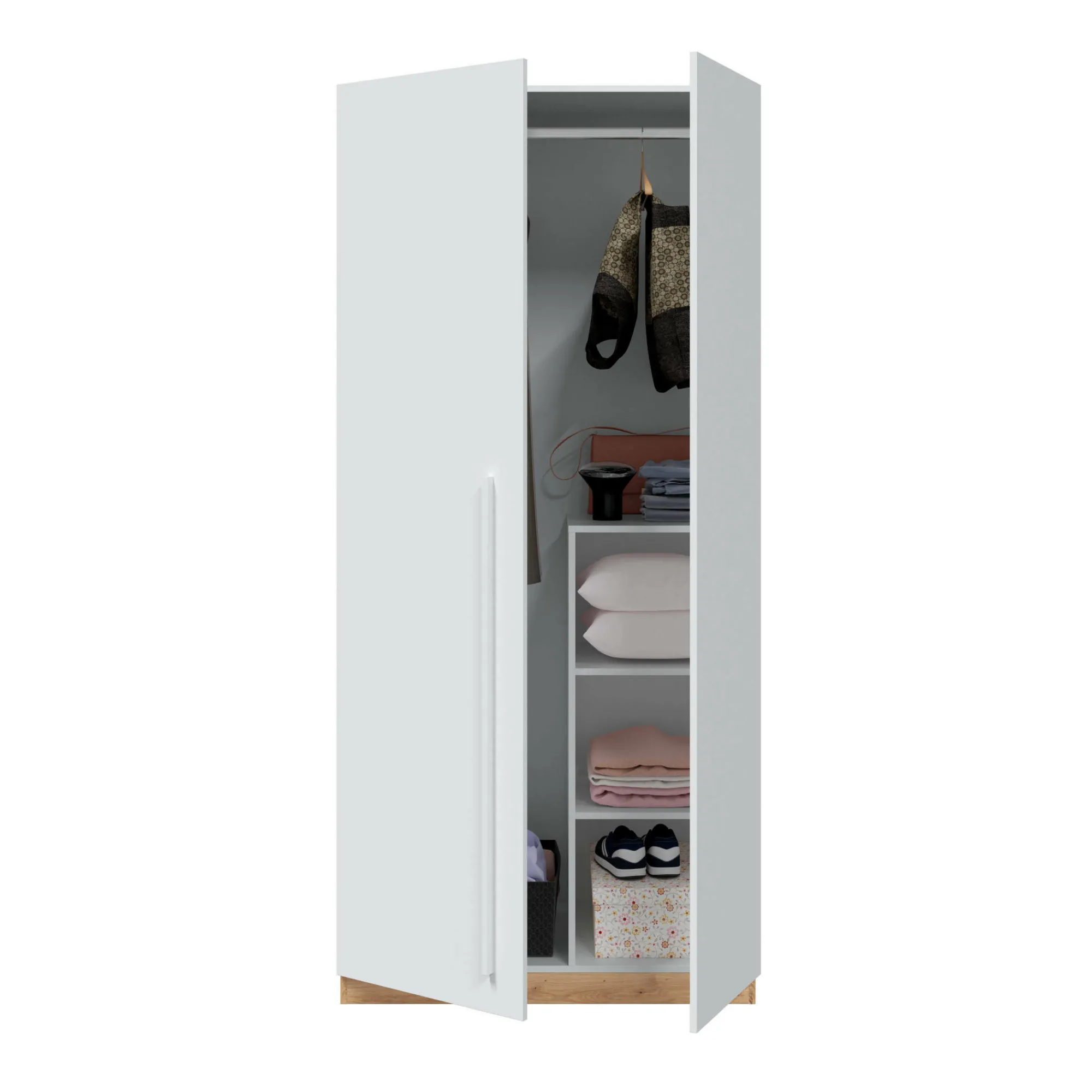 Guardaroba 2 ante Alpine, 90x52h200 cm, Rovere nodi e Bianco<Dmora Online
