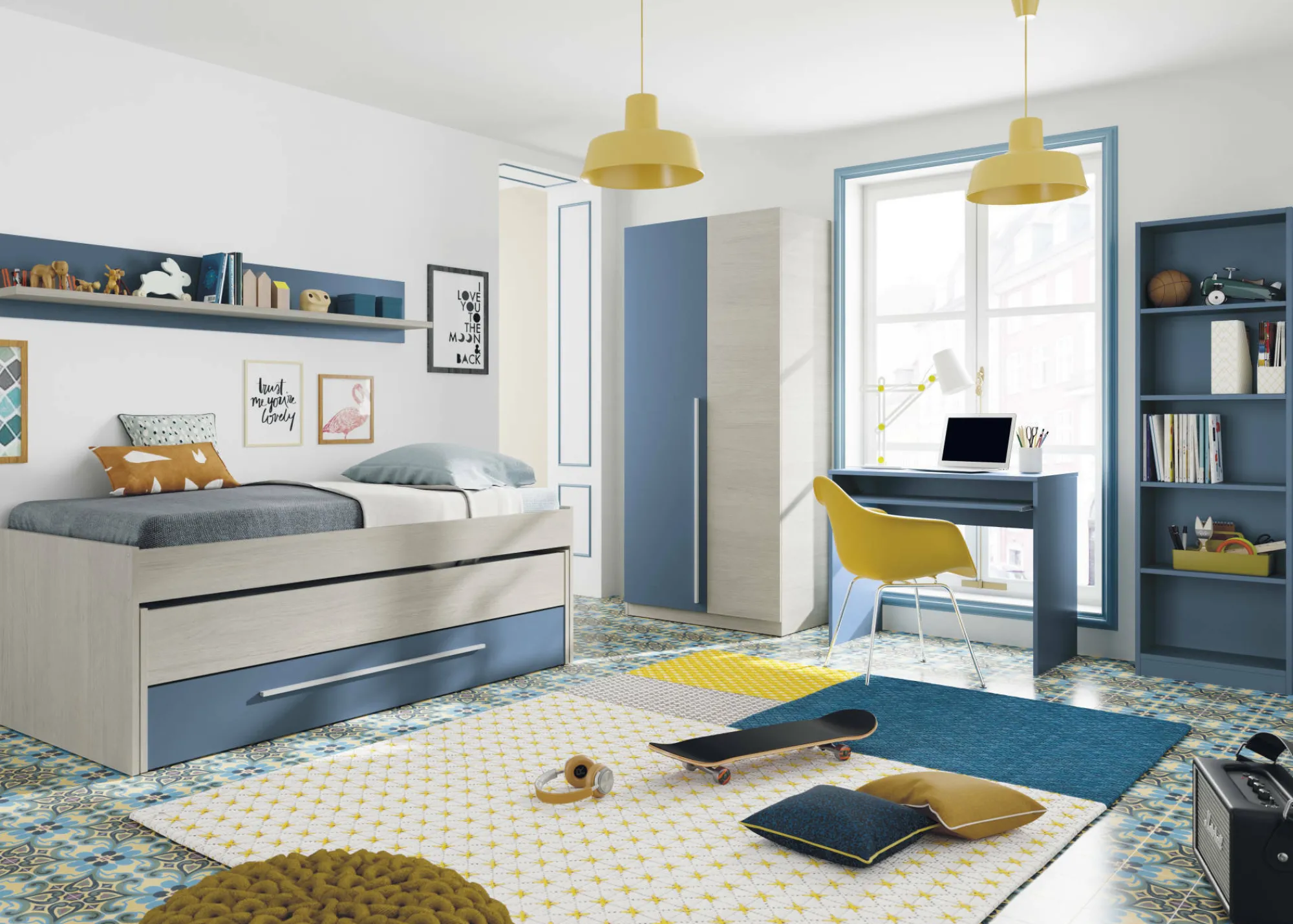 Guardaroba 2 ante Alpine, 90x52h200 cm, Bianco e Blu<Dmora Sale