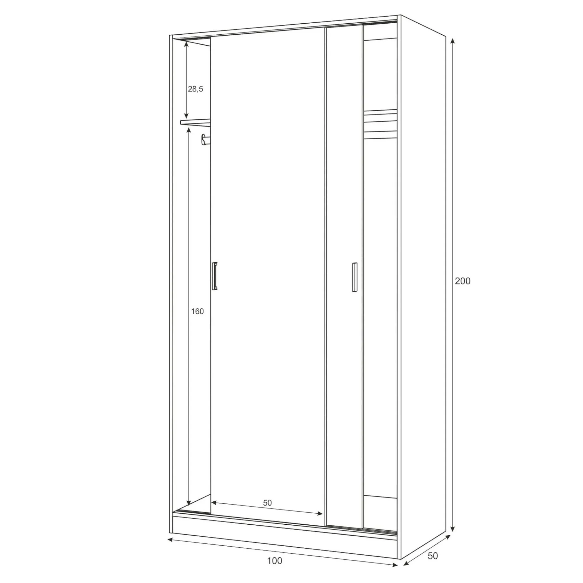 Guardaroba 2 ante Alt, 100x50h200 cm,<Dmora Store