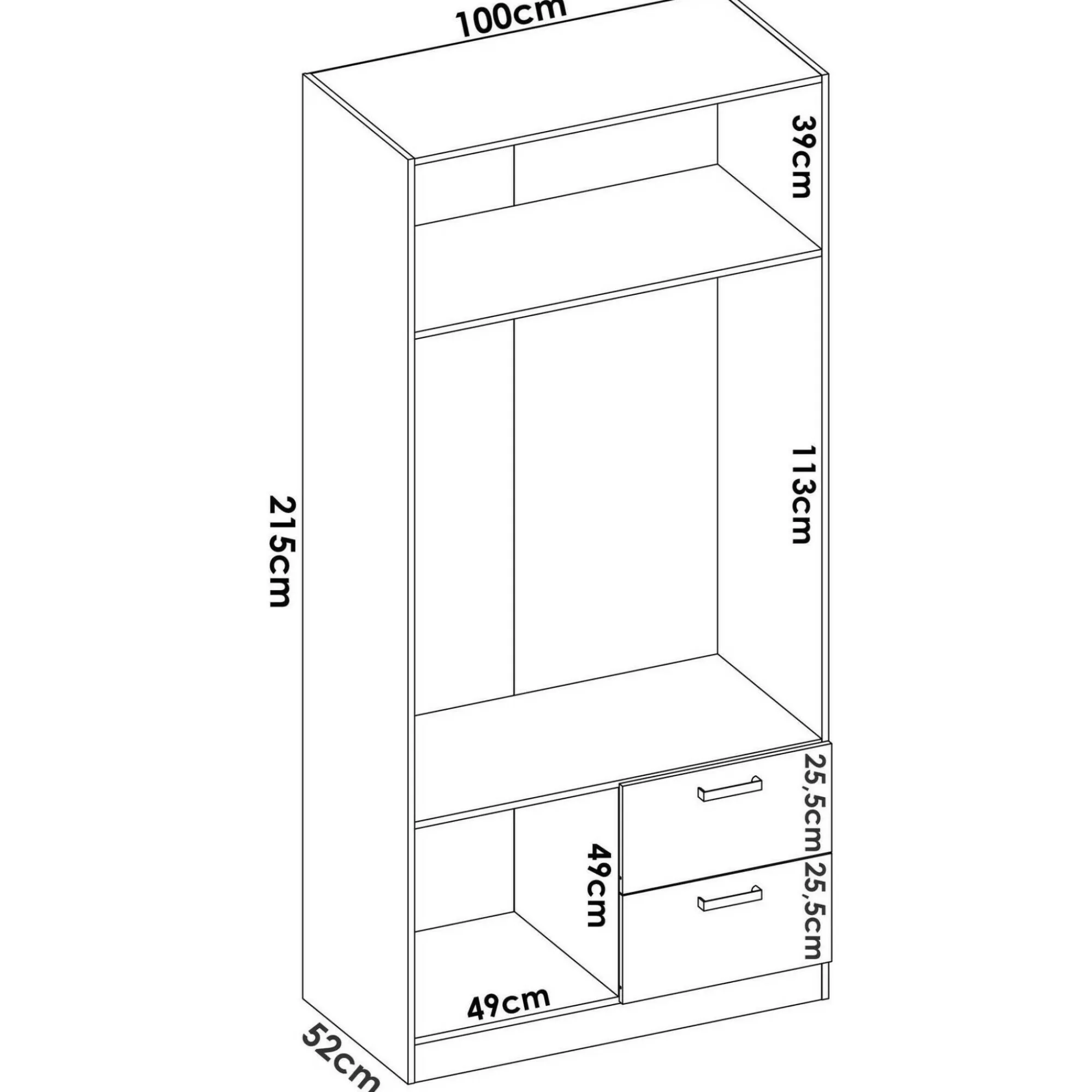Guardaroba 2 ante Amp, 100x52h215 cm,<Dmora Shop