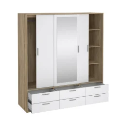 Guardaroba 3 ante Anabelle, Mobile camera da letto, Cabina armadio portabiti, Armadio appendiabiti, 181x60 h200 cm, Quercia e Bianco<Dmora Hot