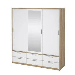 Guardaroba 3 ante Anabelle, Mobile camera da letto, Cabina armadio portabiti, Armadio appendiabiti, 181x60 h200 cm, Quercia e Bianco<Dmora Hot