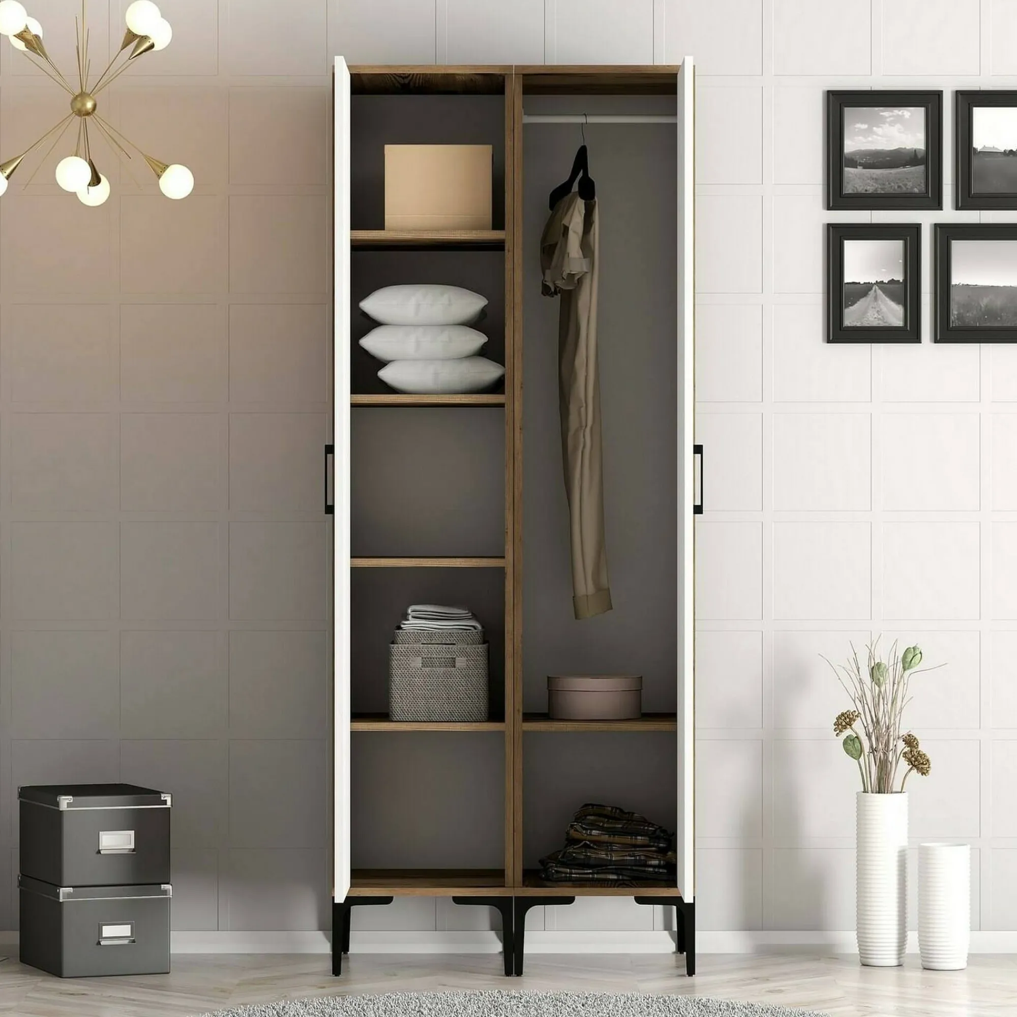 Guardaroba 2 ante Anfo, 80x201h48 cm, Noce e Bianco<Dmora Flash Sale