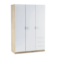 Guardaroba 3 ante Apaches, 121x52h180 cm, Bianco e Rovere<Dmora Discount