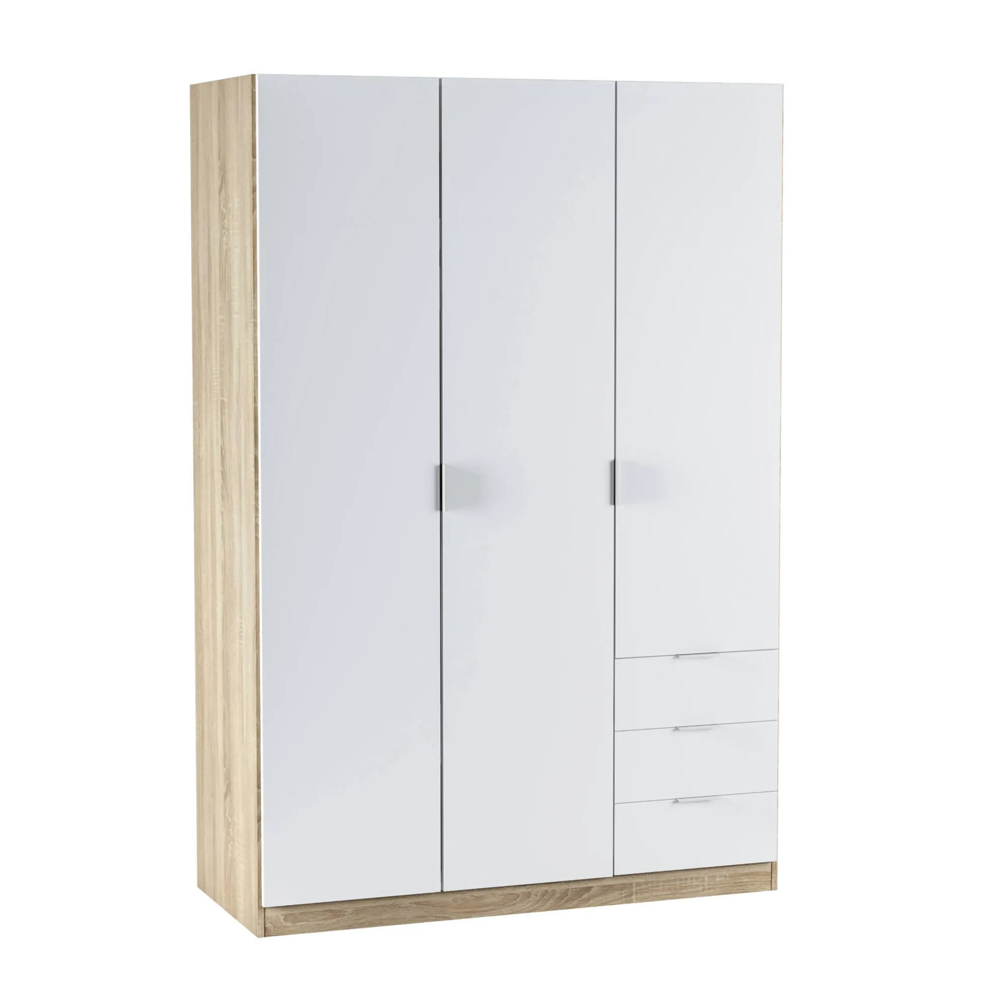 Guardaroba 3 ante Apaches, 121x52h180 cm, Bianco e Rovere<Dmora Discount