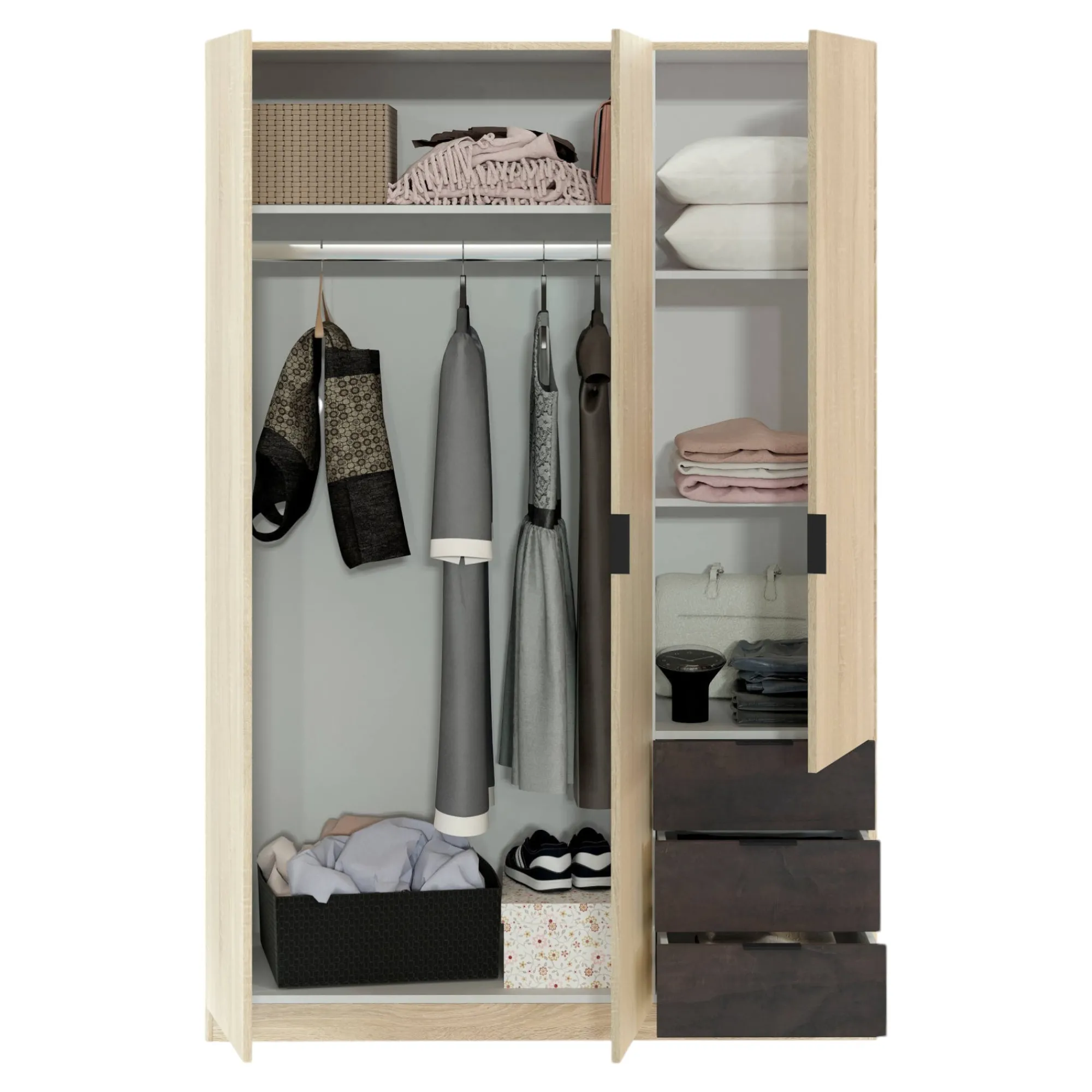 Guardaroba 3 ante Apaches, 121x52h180 cm, Rovere e Ossido<Dmora Store