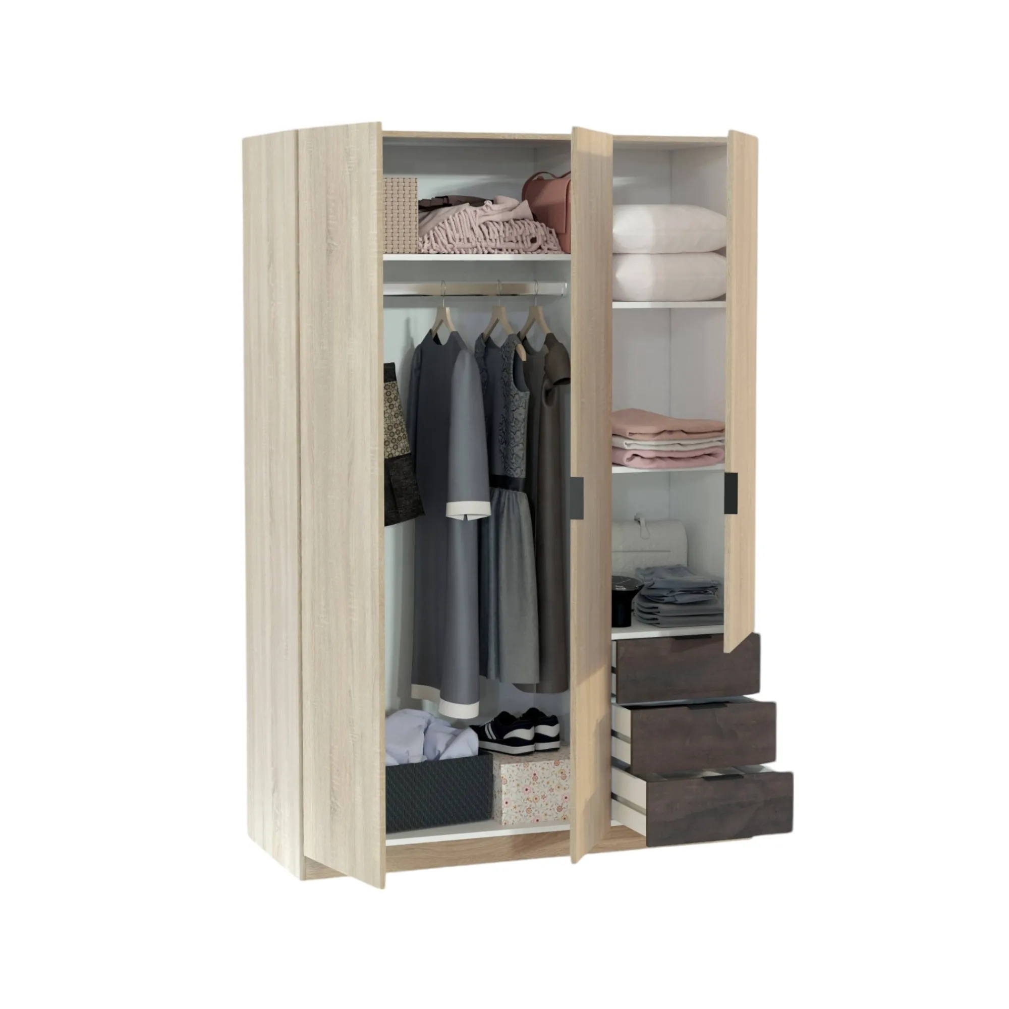 Guardaroba 3 ante Apaches, 121x52h180 cm, Rovere e Ossido<Dmora Store