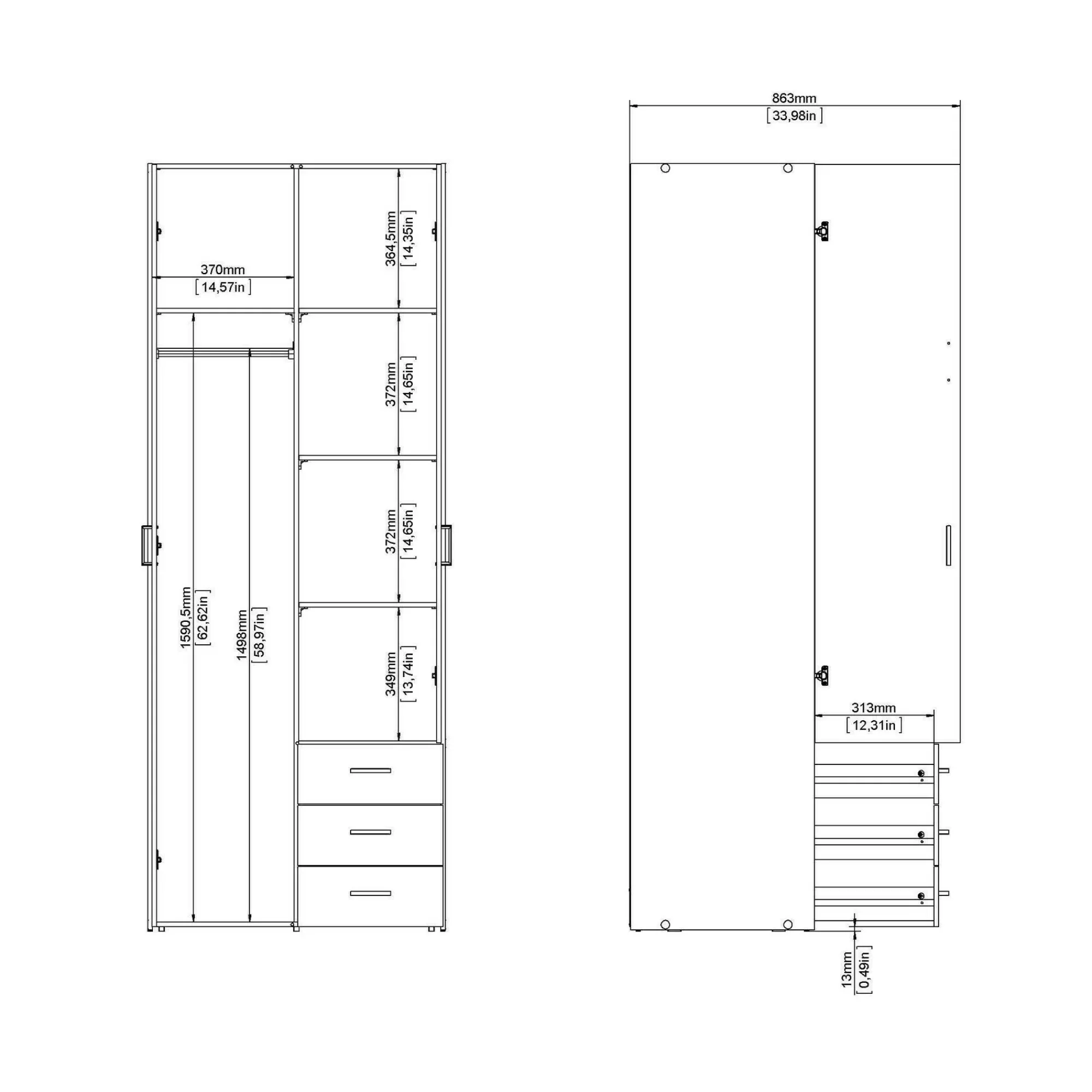 Guardaroba 2 ante Apollina, 77x50 h200 cm,<Dmora Store