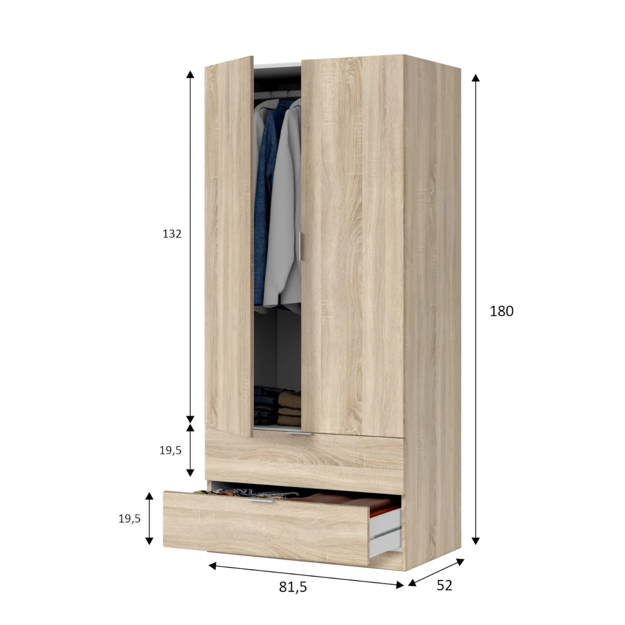 Guardaroba 2 ante Appadu, 81x52h180 cm,<Dmora Store