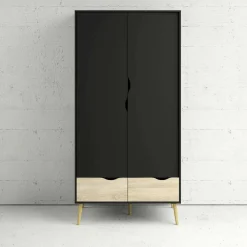 Guardaroba 2 ante Archilllo, 99x58 h200 cm, Nero e Quercia<Dmora Flash Sale