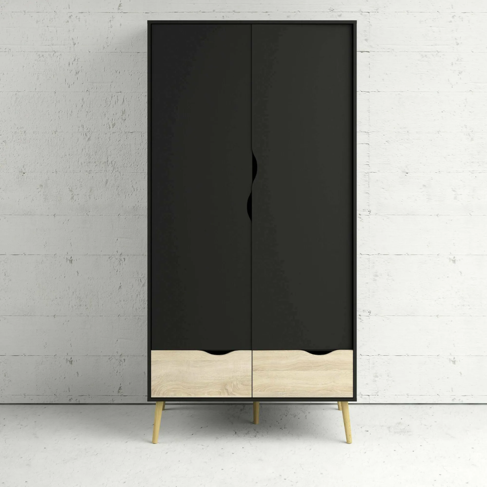 Guardaroba 2 ante Archilllo, 99x58 h200 cm, Nero e Quercia<Dmora Flash Sale