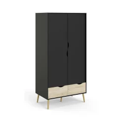 Guardaroba 2 ante Archilllo, 99x58 h200 cm, Nero e Quercia<Dmora Flash Sale