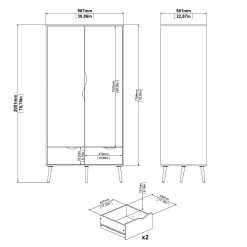 Guardaroba 2 ante Archilllo, 99x58 h200 cm, Bianco e Quercia<Dmora Shop