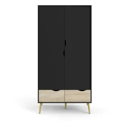 Guardaroba 2 ante Archilllo, 99x58 h200 cm, Nero e Quercia<Dmora Flash Sale
