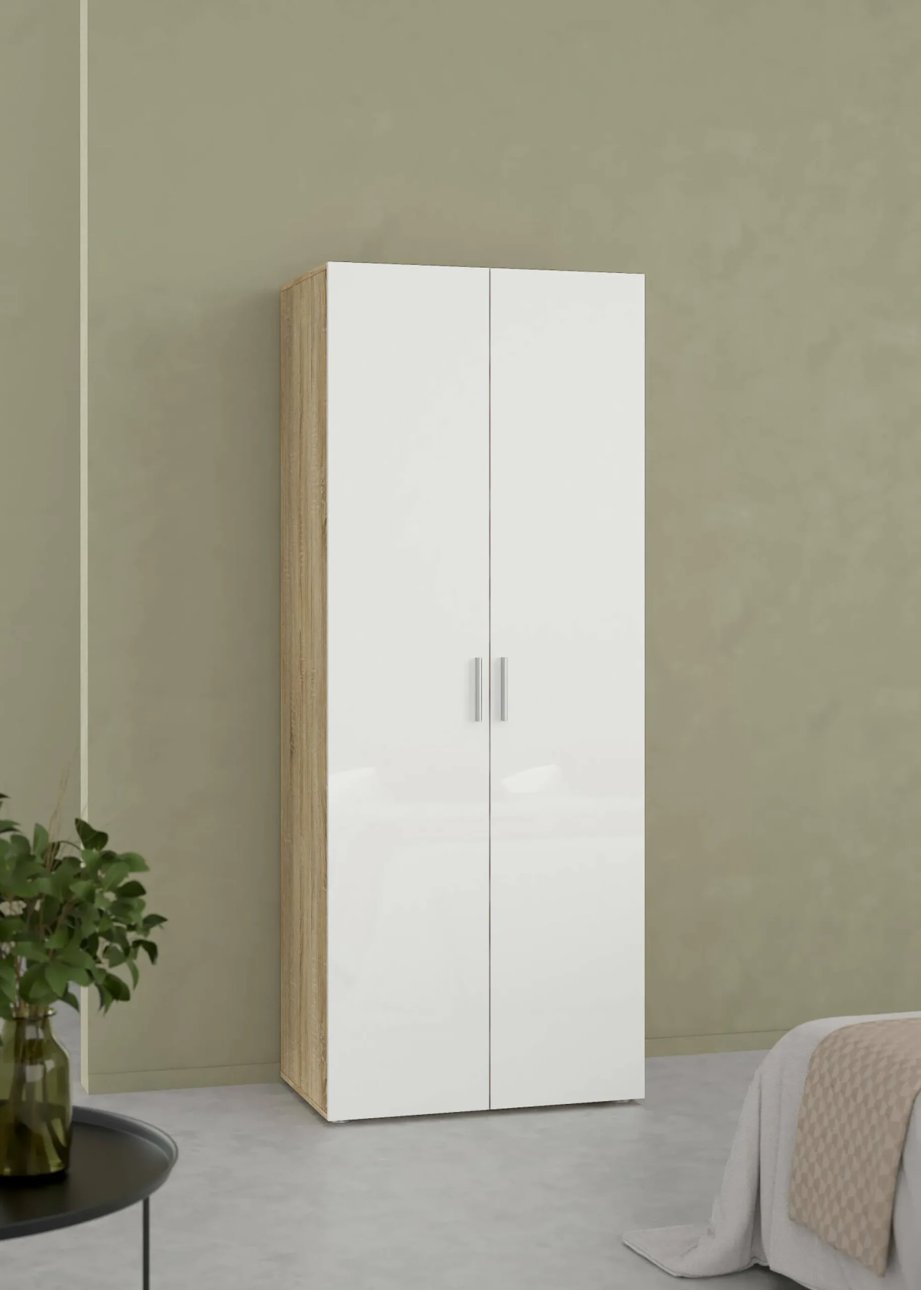 Guardaroba 2 ante Arg, 50x79 h201 cm, Quercia e Bianco<Dmora Discount
