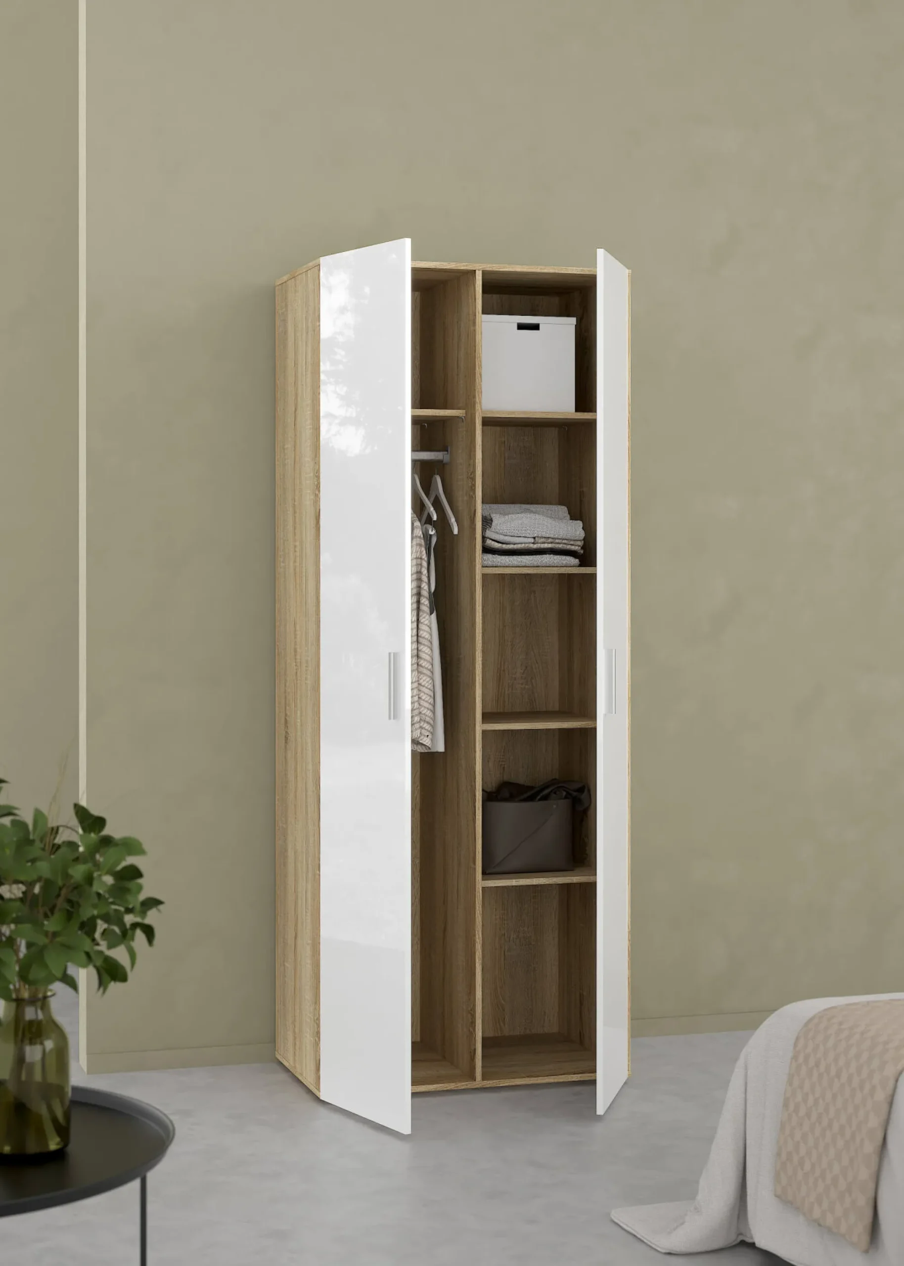 Guardaroba 2 ante Arg, 50x79 h201 cm, Quercia e Bianco<Dmora Discount