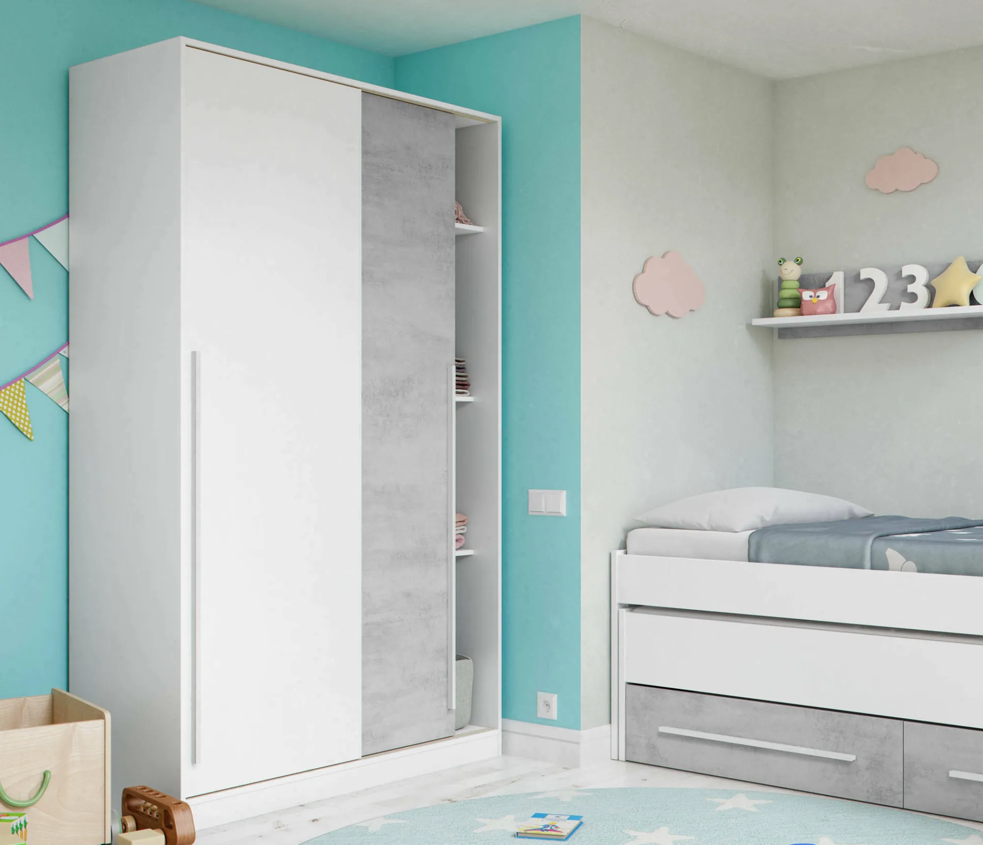 Guardaroba 2 ante Aristode, 120x50h200 cm, Cemento e Bianco<Dmora Cheap