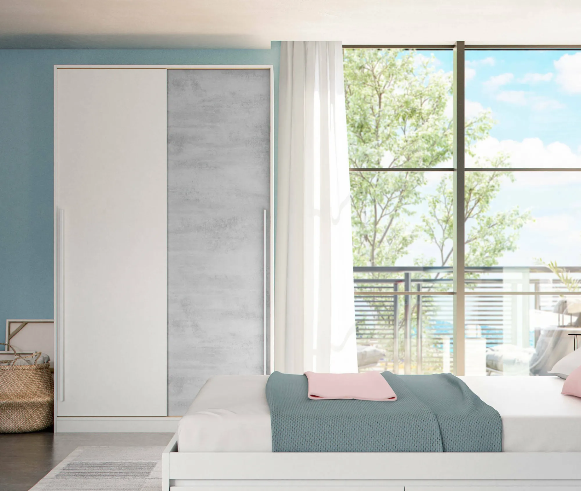 Guardaroba 2 ante Aristode, 120x50h200 cm, Cemento e Bianco<Dmora Cheap