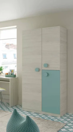 Guardaroba 3 ante Aronia, 90x52h200 cm, Grigio e Verde acqua<Dmora Hot