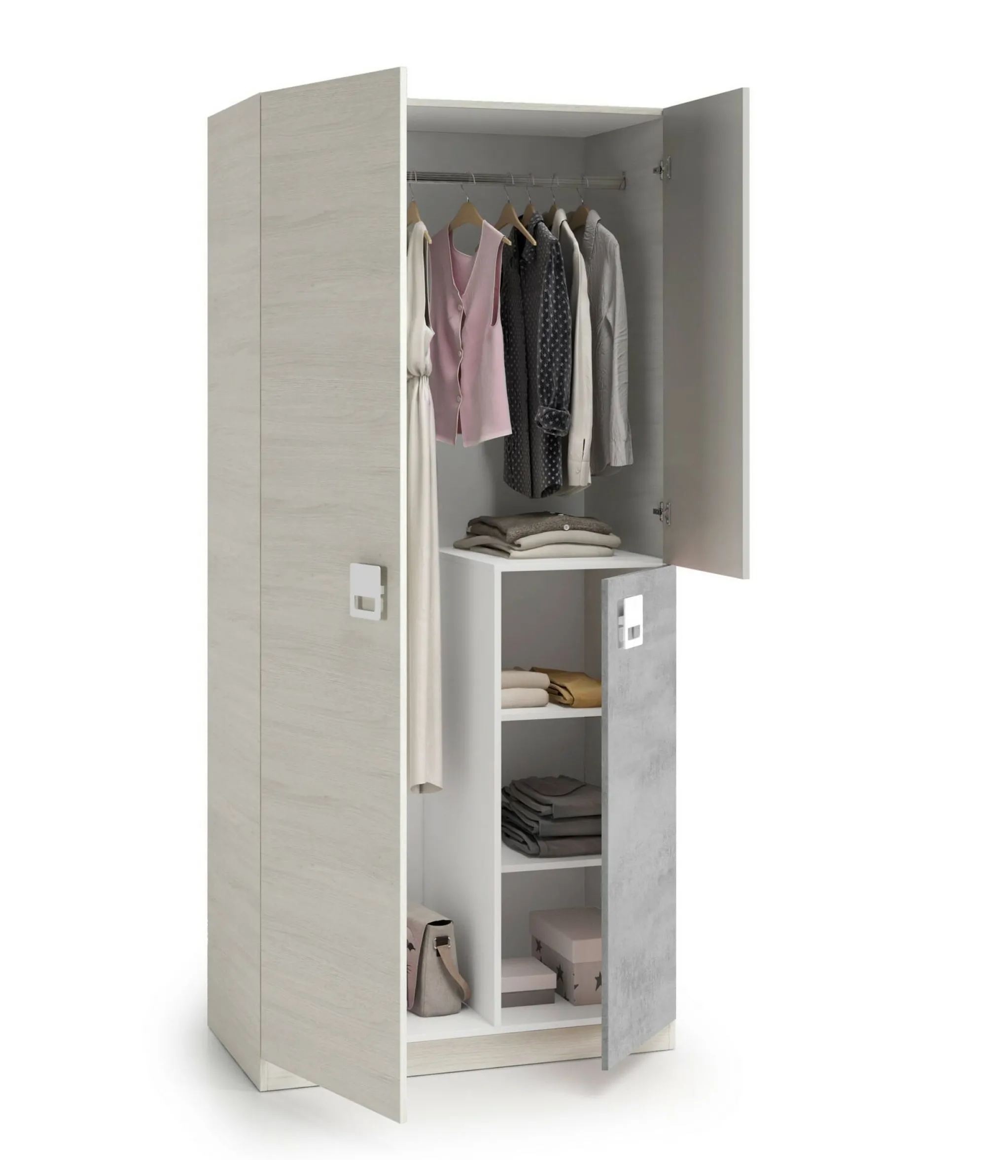 Guardaroba 3 ante Aronia, 90x52h200 cm, Grigio e Cemento<Dmora Store