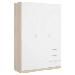 Guardaroba 3 ante Astru, 121x52h184 cm, Bianco e Rovere<Dmora Online