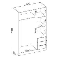 Guardaroba 3 ante Astru, 121x52h184 cm, Bianco e Rovere<Dmora Online